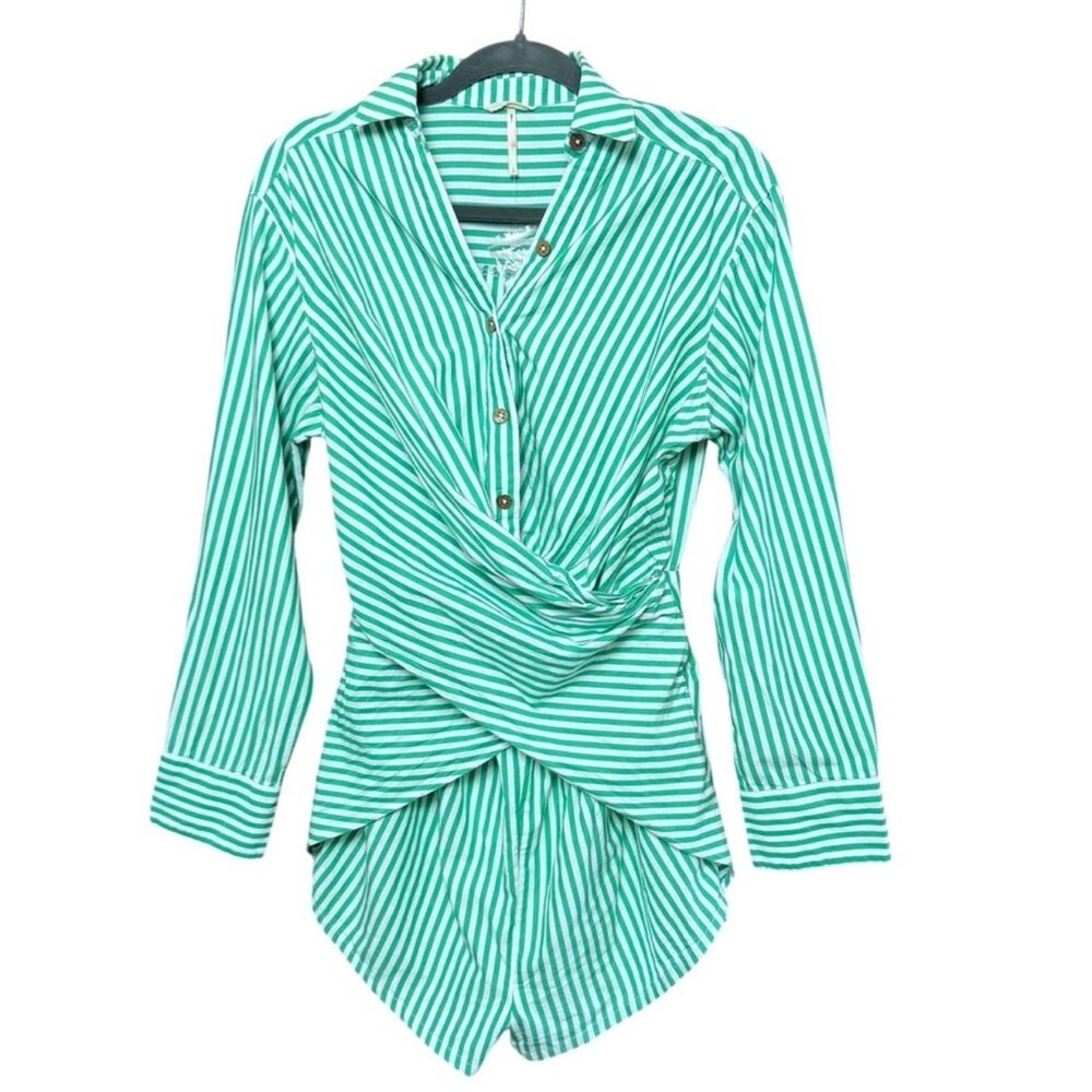 Green Striped Wrap Blouse